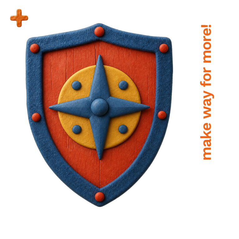 Claim Management Services Colourful shield with a central compass design and the text "make way for more!"