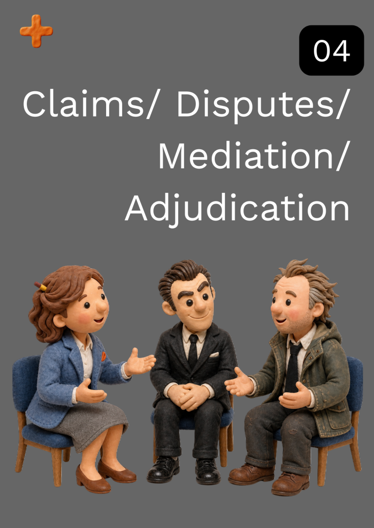 ER Claims/ Disputes/ Mediation/ Adjudication Services Three people discussing claims and disputes, with a focus on mediation and adjudication.