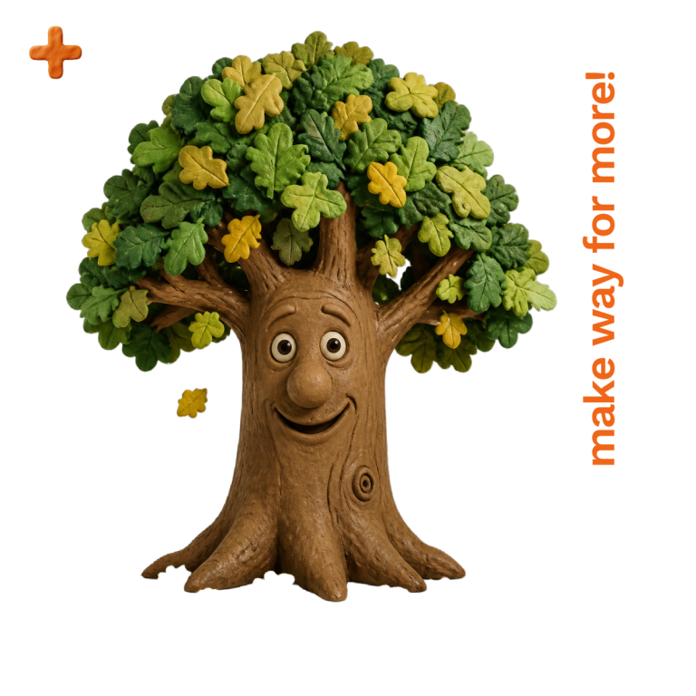 Contract Change Management Cartoon tree with a smiling face and green leaves, promoting a positive message.